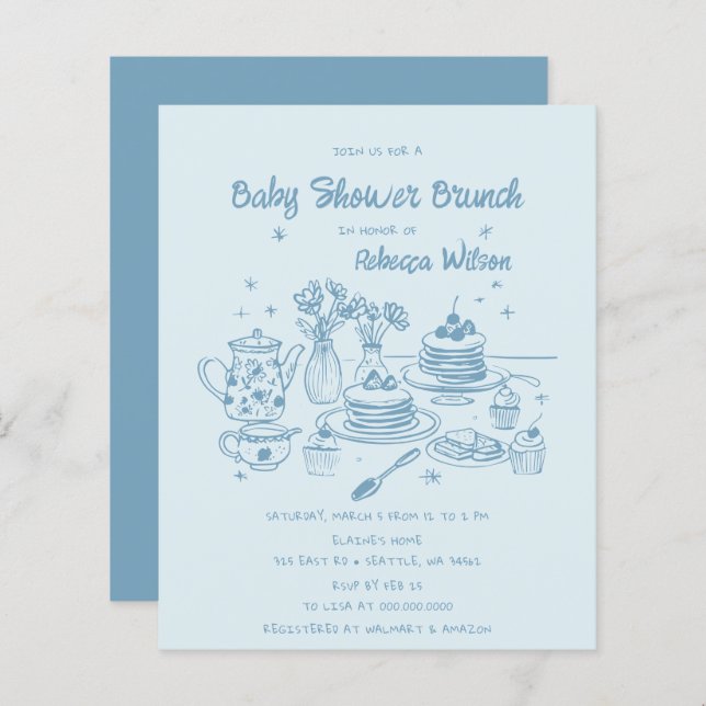 Budget Blue Hand Drawn Boy Baby Shower Brunch (Front/Back)