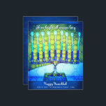 Budget Blue Hanukkah Menorah Shine Bright Card<br><div class="desc">“Shine bright all season long.” White calligraphy script and an artsy, close-up photo illustration of a bright, colourful, blue menorah help you usher in the holiday of Hanukkah. Feel the warmth and joy of the holiday season whenever you send this stunning, colourful Hanukkah budget greeting card. Matching envelopes, stickers, tote...</div>