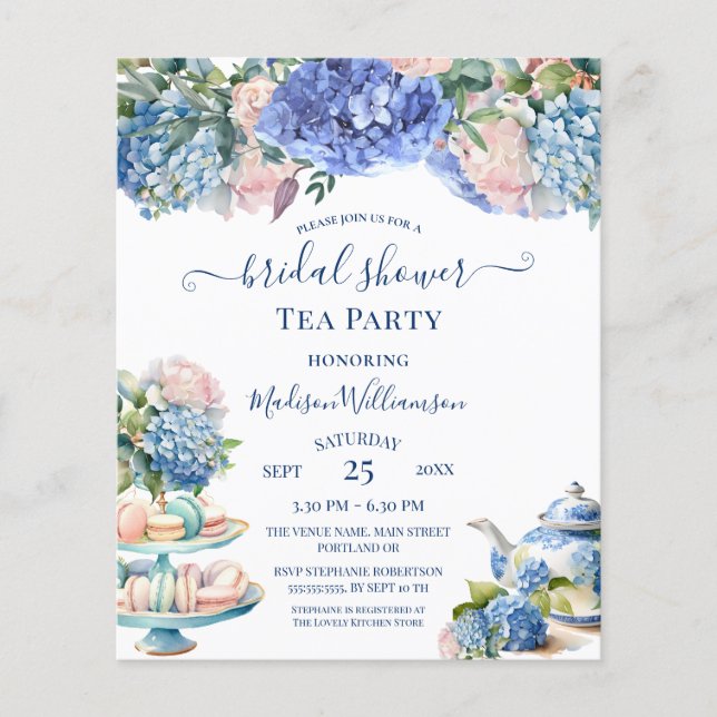 Budget Blue Hydrangea Bridal Shower Tea QR code (Front)