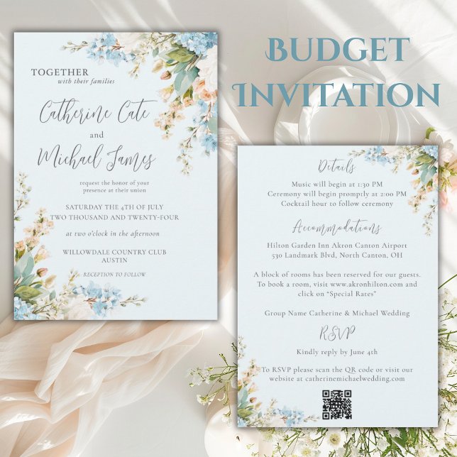 Budget Blue Hydrangea Floral Elegant Wedding Invitation (Creator Uploaded)