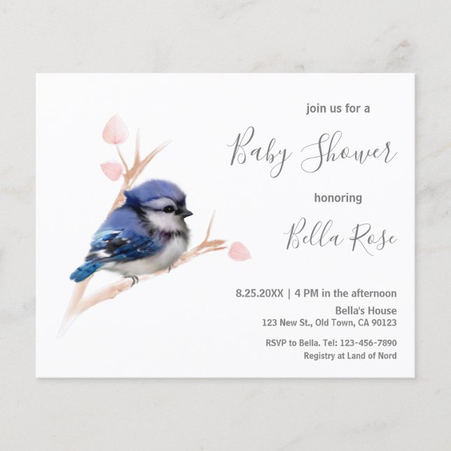 Budget Blue Jay Bird Baby Shower Invitation (Front)
