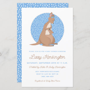 Budget Blue Kangaroo Boy Baby Shower Invitation