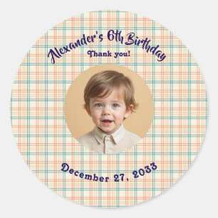 Budget Blue Kids Photo, Kids Birthday Party Classic Round Sticker