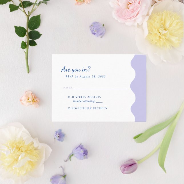 BUDGET Blue Lavender Wave Monogram Wedding RSVP Enclosure Card (Creator Uploaded)
