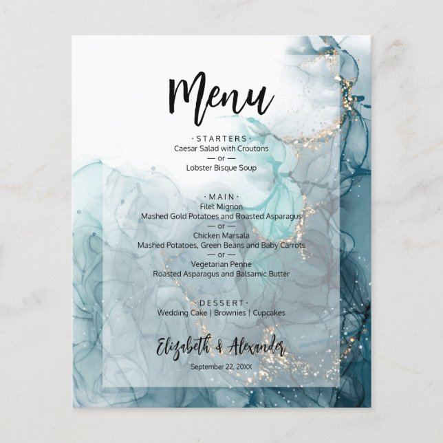 Budget Blue Marble Wedding Menu (Front)