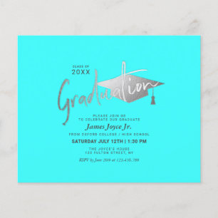 Budget Blue Minimal Graduation Party Invitations Flyer