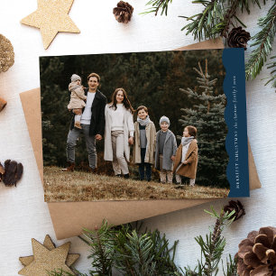 Budget Blue Modern Wavy Two Photo Christmas  Holiday Card