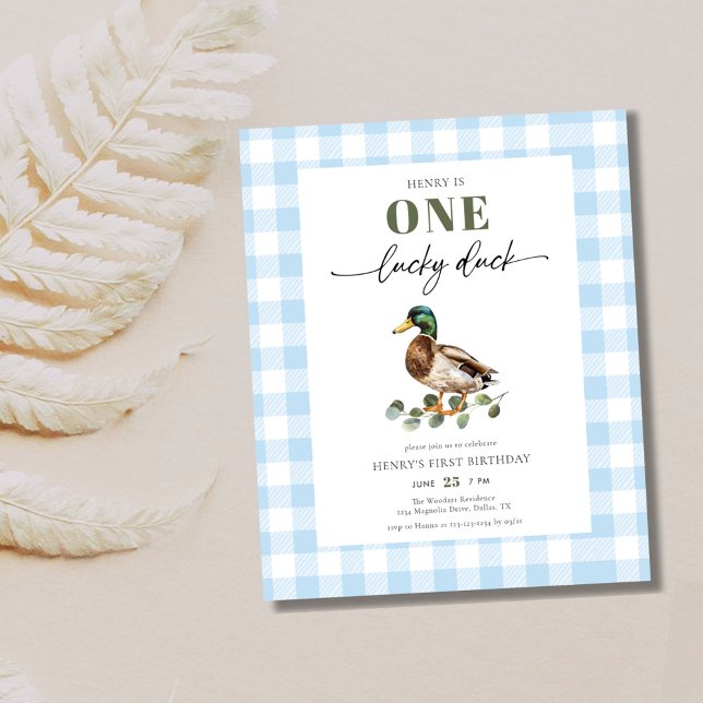 Budget Blue One Lucky Duck Boy 1st Birthday Invite Flyer (Creator Uploaded)