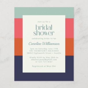 Budget Blue Pink Stripes Bridal Shower Invitation