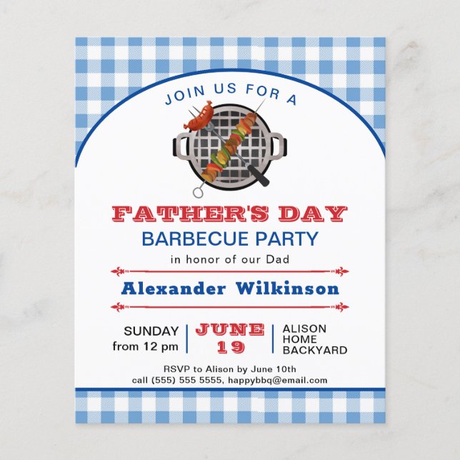BUDGET Blue Plaid Father's Day BBQ Party Invite (Front)