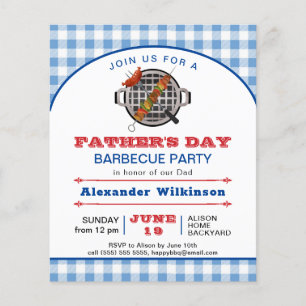 BUDGET Blue Plaid Father's Day BBQ Party Invite
