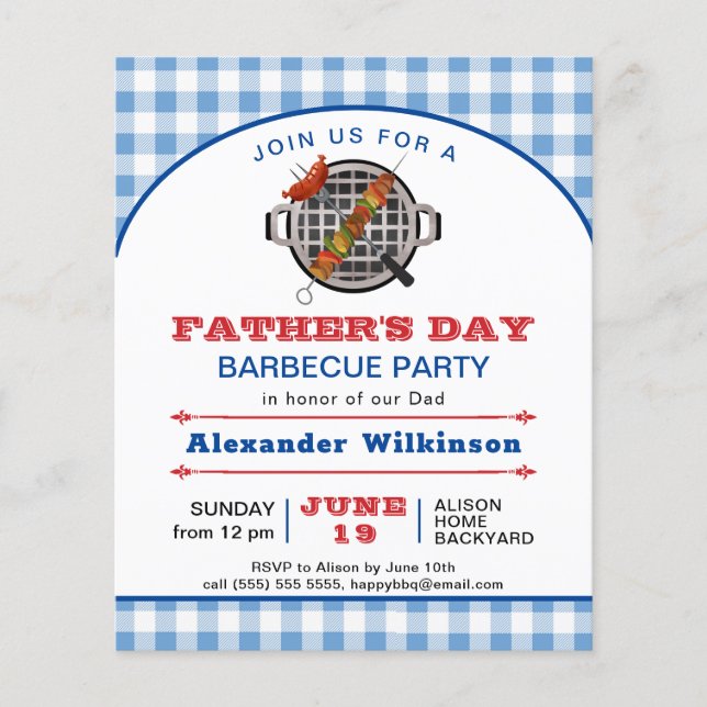 BUDGET Blue Plaid Father's Day BBQ Party Invite (Front)