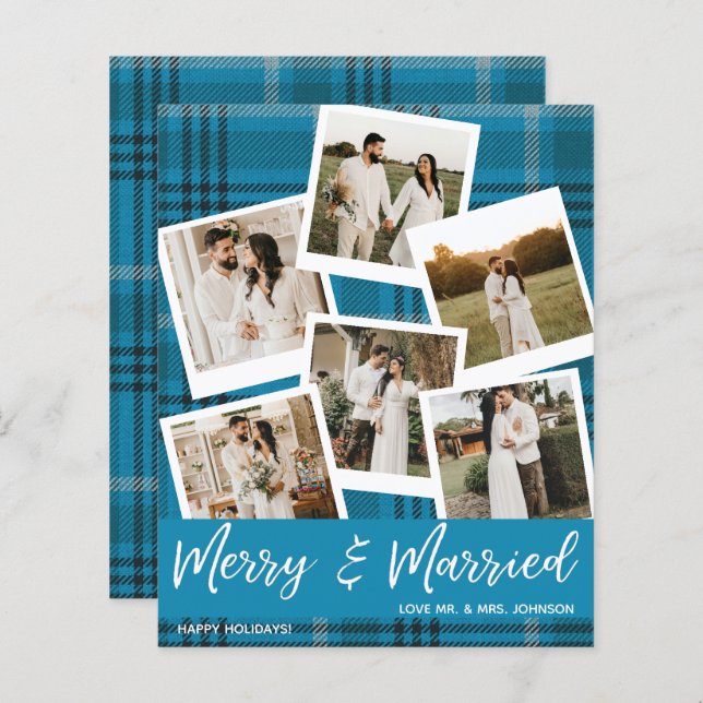 Budget Blue Plaid Multi Photo Married & Merry (Front/Back)