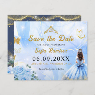 Budget Blue Princess Quinceañera Save The Date