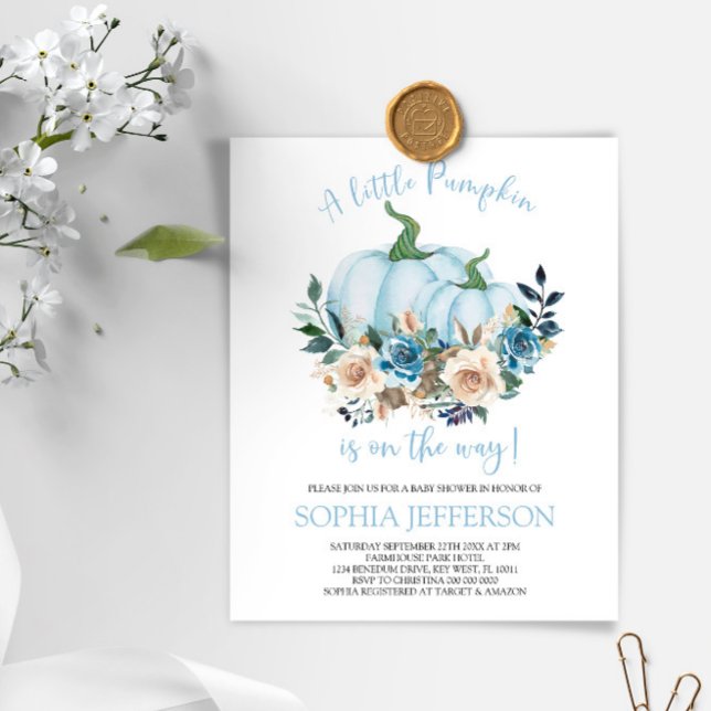 Budget Blue Pumpkin Baby Shower Invitation (Creator Uploaded)