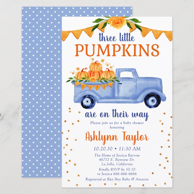 Budget Blue Pumpkin Truck Triplets Baby Shower (Front/Back)