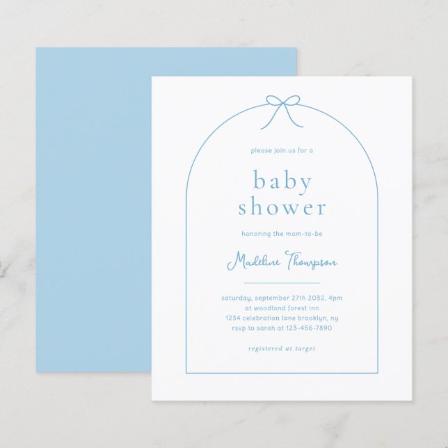 BUDGET Blue Ribbon Bow Boy Baby Shower  (Front/Back)