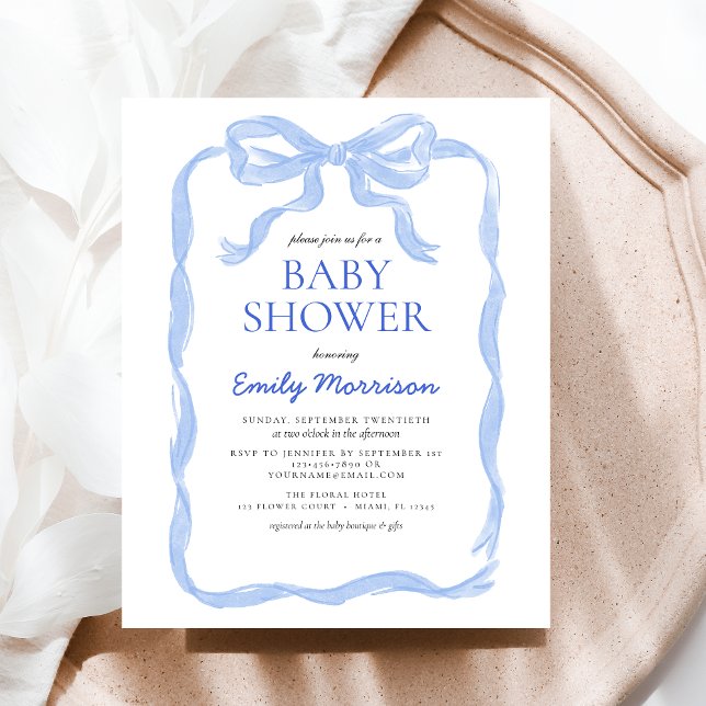 Budget Blue Ribbon Watercolor Bow Boy Baby Shower Flyer (Creator Uploaded)