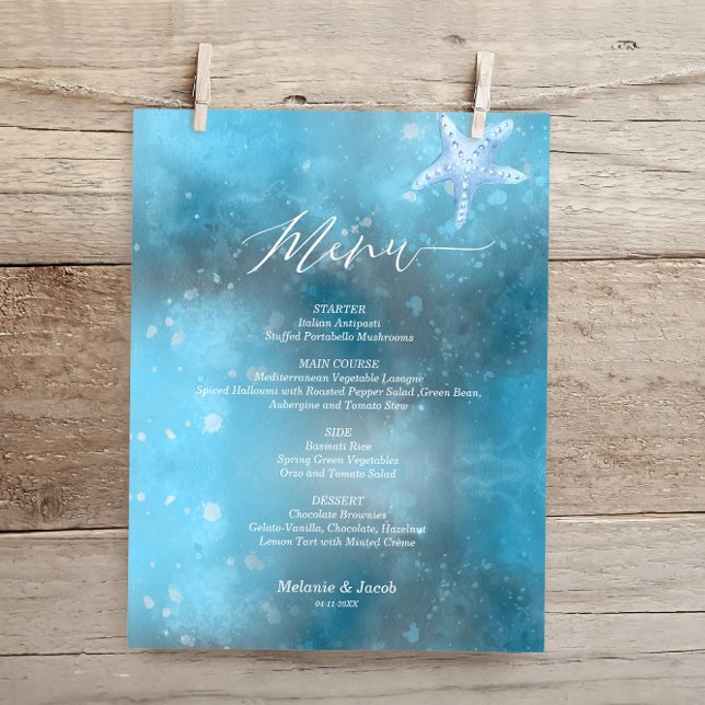 Budget Blue Sea Summer Wedding Flat Menu Card (Creator Uploaded)