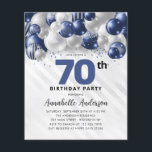 Budget Blue Silver Balloon Glitter 70th Birthday<br><div class="desc">Modern Glam Navy Blue Silver Balloon Glitter Sparkle Any Age Birthday Invitation</div>