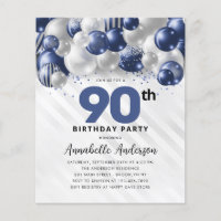 Budget Blue Silver Balloon Glitter 90th Birthday