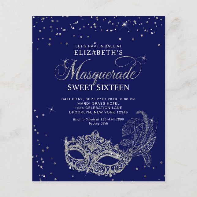 BUDGET Blue Silver Glitter Masquerade Sweet 16 (Front)