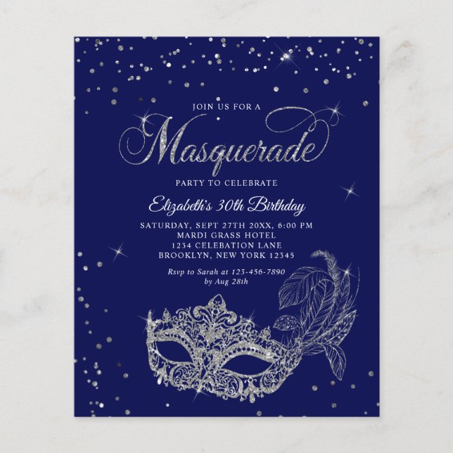 BUDGET Blue Silver Photo Masquerade Birthday (Front)
