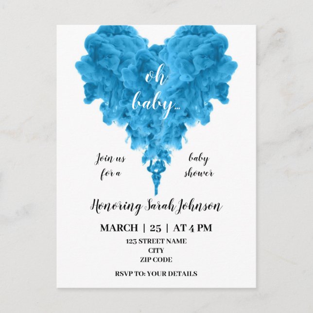 Budget blue smoke heart baby shower invitation (Front)