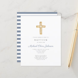 Budget Blue Stripes Cross Religious Boy Baptism