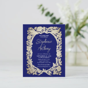 Budget Blue Tan Vintage Border Floral Bird Wedding