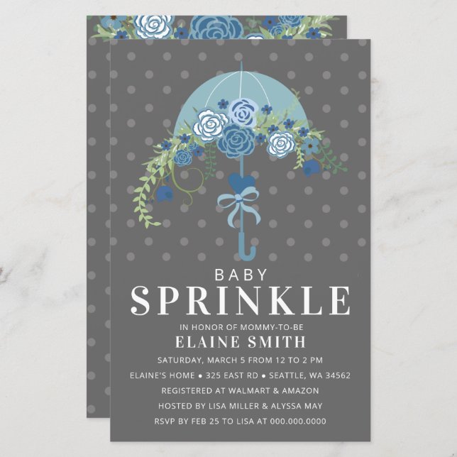 Budget Blue Umbrella Boy Baby Shower Invitation (Front/Back)