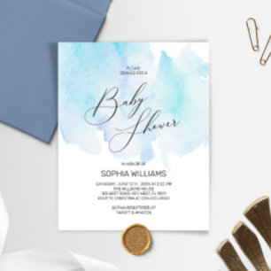 Budget Blue Watercolor Baby Shower Invitation