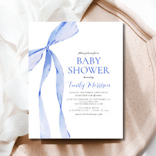 Budget Blue Watercolor Bow Boy Baby Shower Flyer