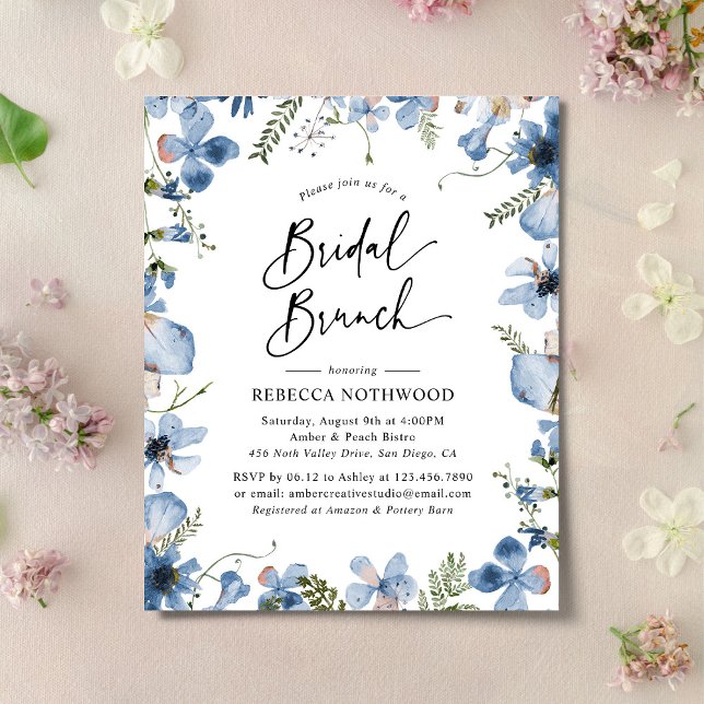 Budget Blue Watercolor Bridal Brunch Invitation (Creator Uploaded)