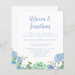Budget Blue Watercolor Floral Wedding Invitation