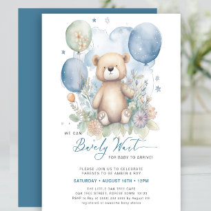 BUDGET Blue We Can Bearly Wait Boy Baby Shower Flyer