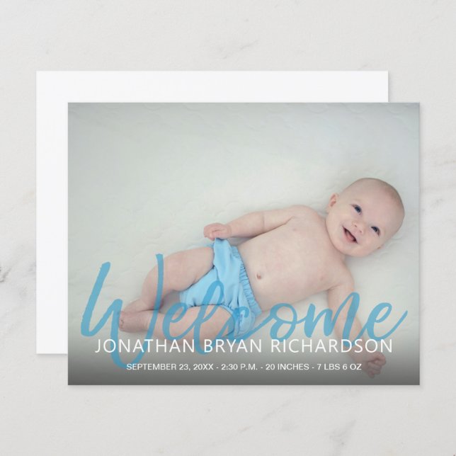 Budget Blue Welcome Multi Photo Baby Announcement (Front/Back)