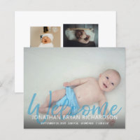 Budget Blue Welcome Multi Photo Baby Announcement