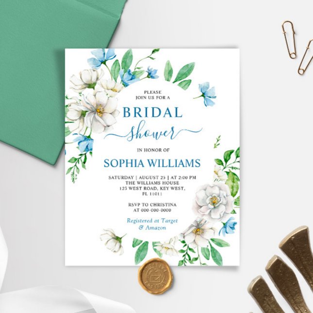 Budget Blue & White Bridal Shower Invitation (Creator Uploaded)