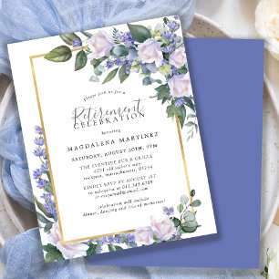 Budget Blue White Floral Retirement Invitation