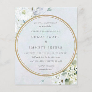 Budget Blue White Floral Wedding Invitation