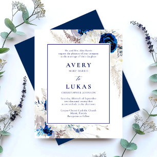 Budget Blue & White Floral Wedding Invitation