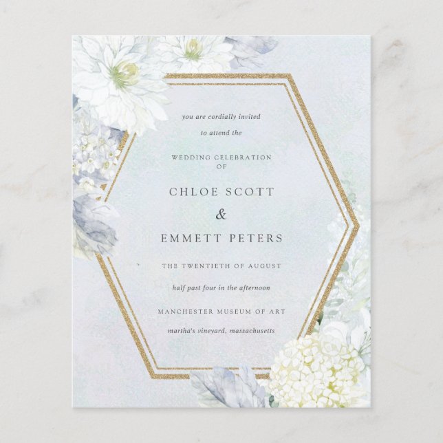 Budget Blue White Floral Wedding Invitation (Front)