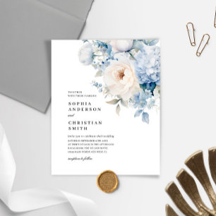 Budget Blue & White Flowers Wedding Invitation