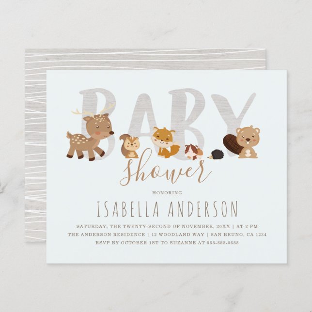 Budget Blue Woodland Animals Neutral Baby Shower (Front/Back)