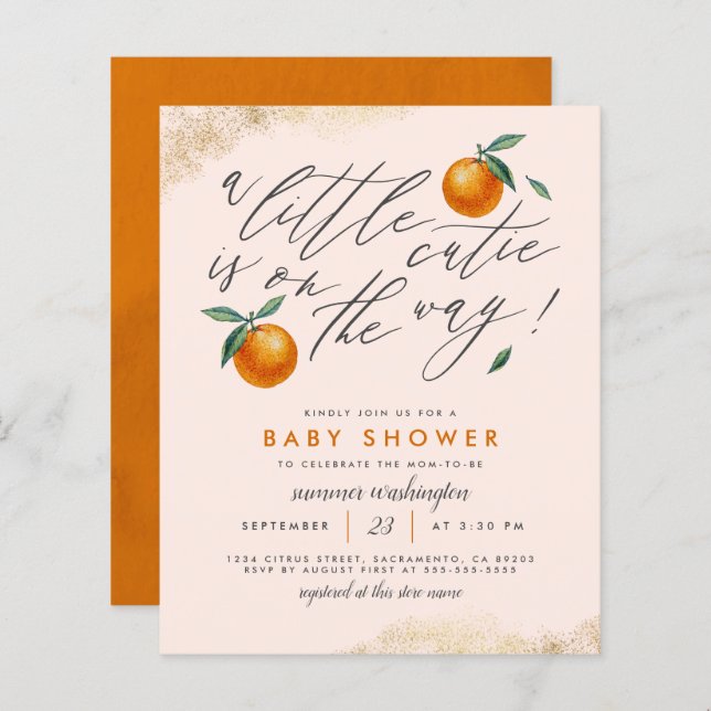 Budget Blush A Little Cutie Orange Baby Shower (Front/Back)