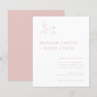 Budget Blush Botanical Monogram Wedding Invitation