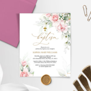 Budget Blush & Eucalyptus Baptism Invitation