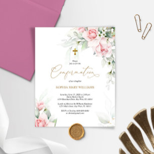 Budget Blush & Eucalyptus Confirmation Invitation