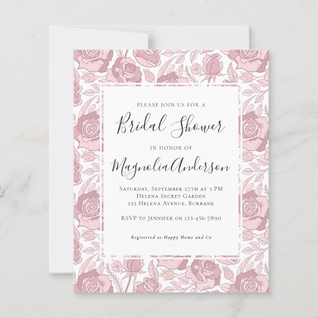 Budget Blush Floral Bridal Shower Invitation (Front)